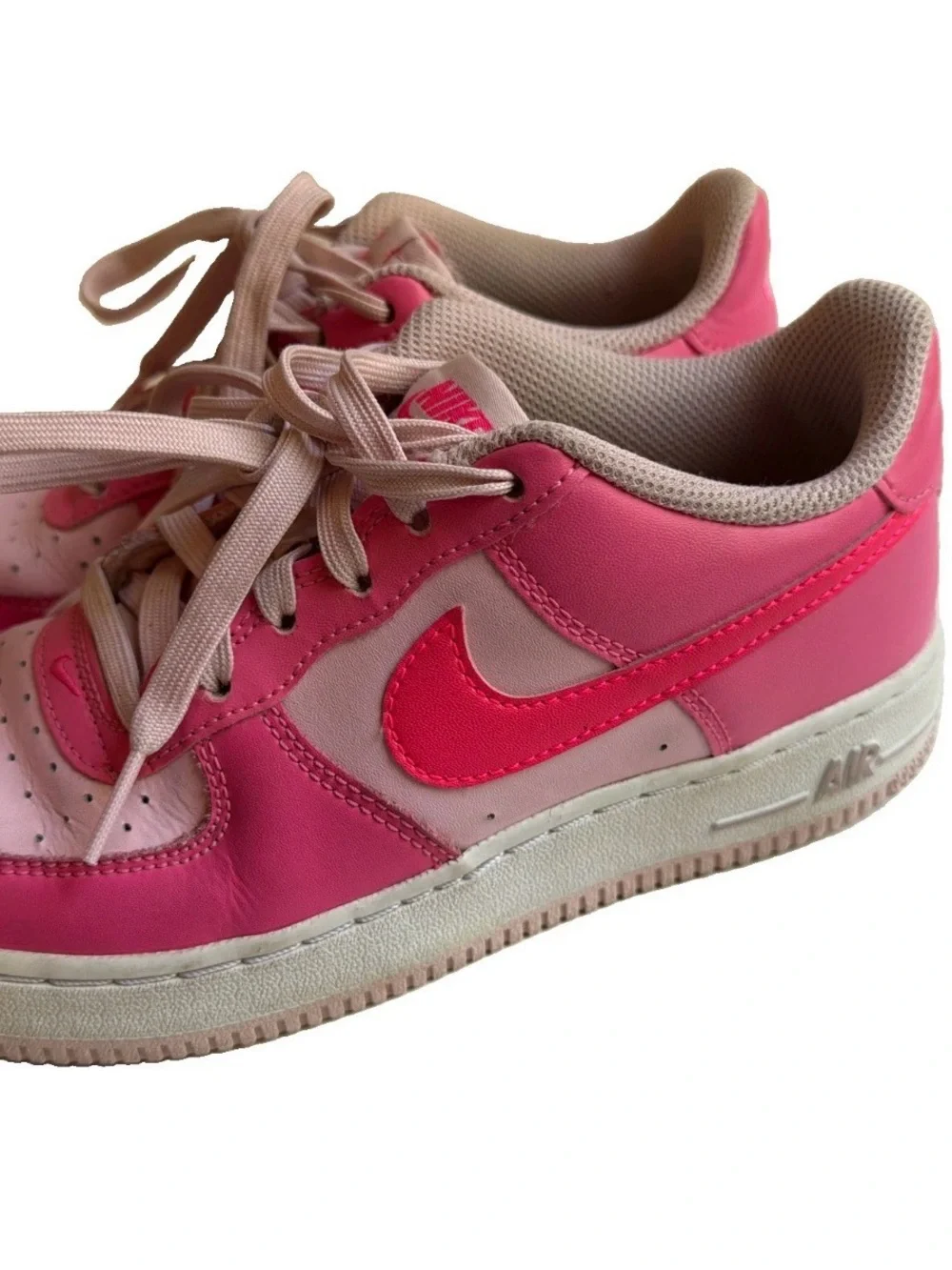 Nike Air Force 1 Kids Pink/White Leather Sneaker 3.5Y